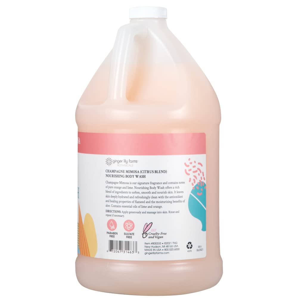Ginger Lily Farms Botanicals body wash bottle pour illustrates easy refill and dispensing
