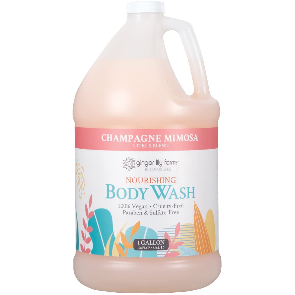 Ginger Lily Farms Botanicals Champagne Mimosa bottle shows vegan, hydrating cleansing experience