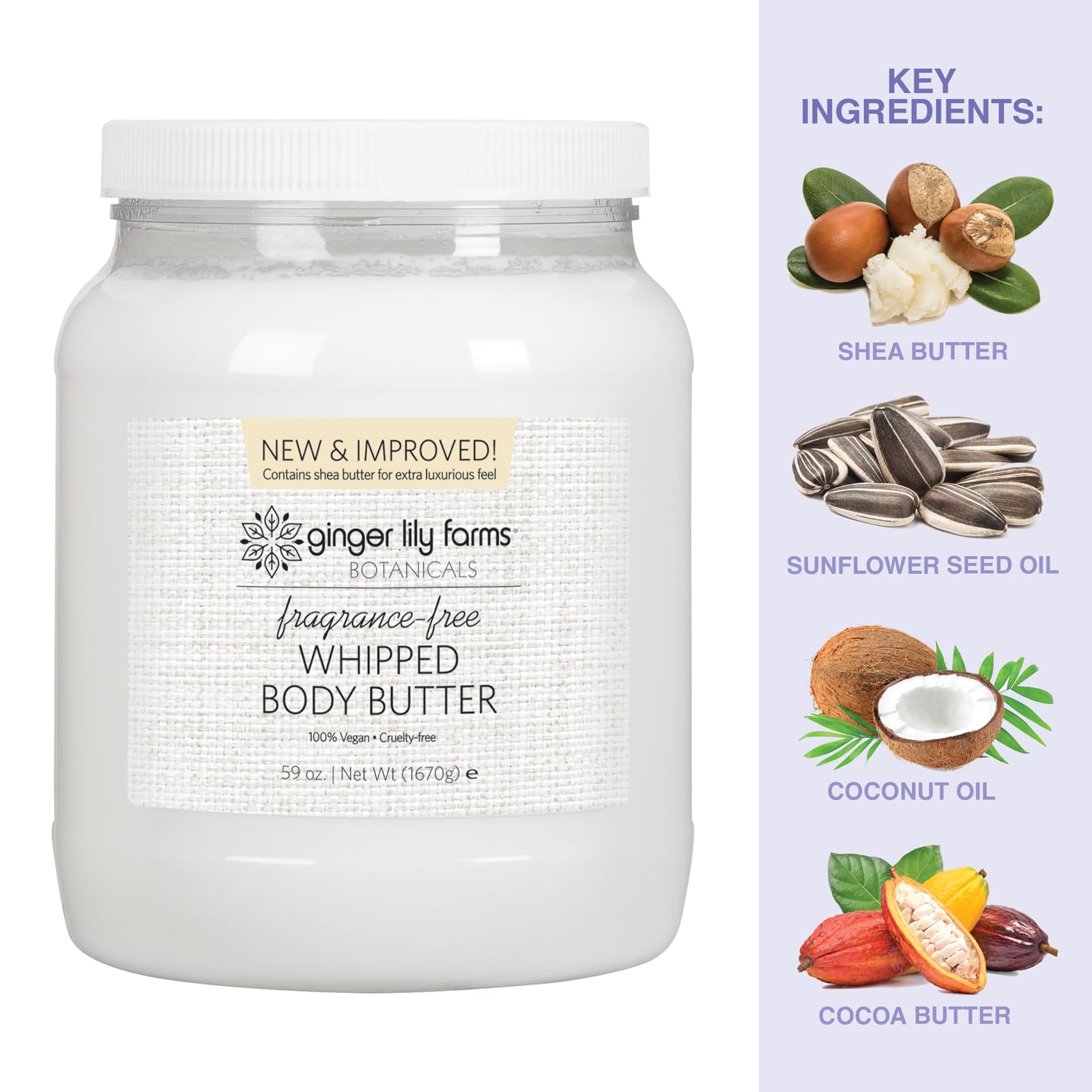 Ginger Lily Farms Botanicals ingredients with organic sunflower and coconut oils