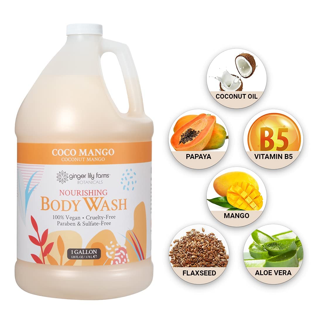 Spa-like bathroom scene with Ginger Lily Farms Botanicals body wash.