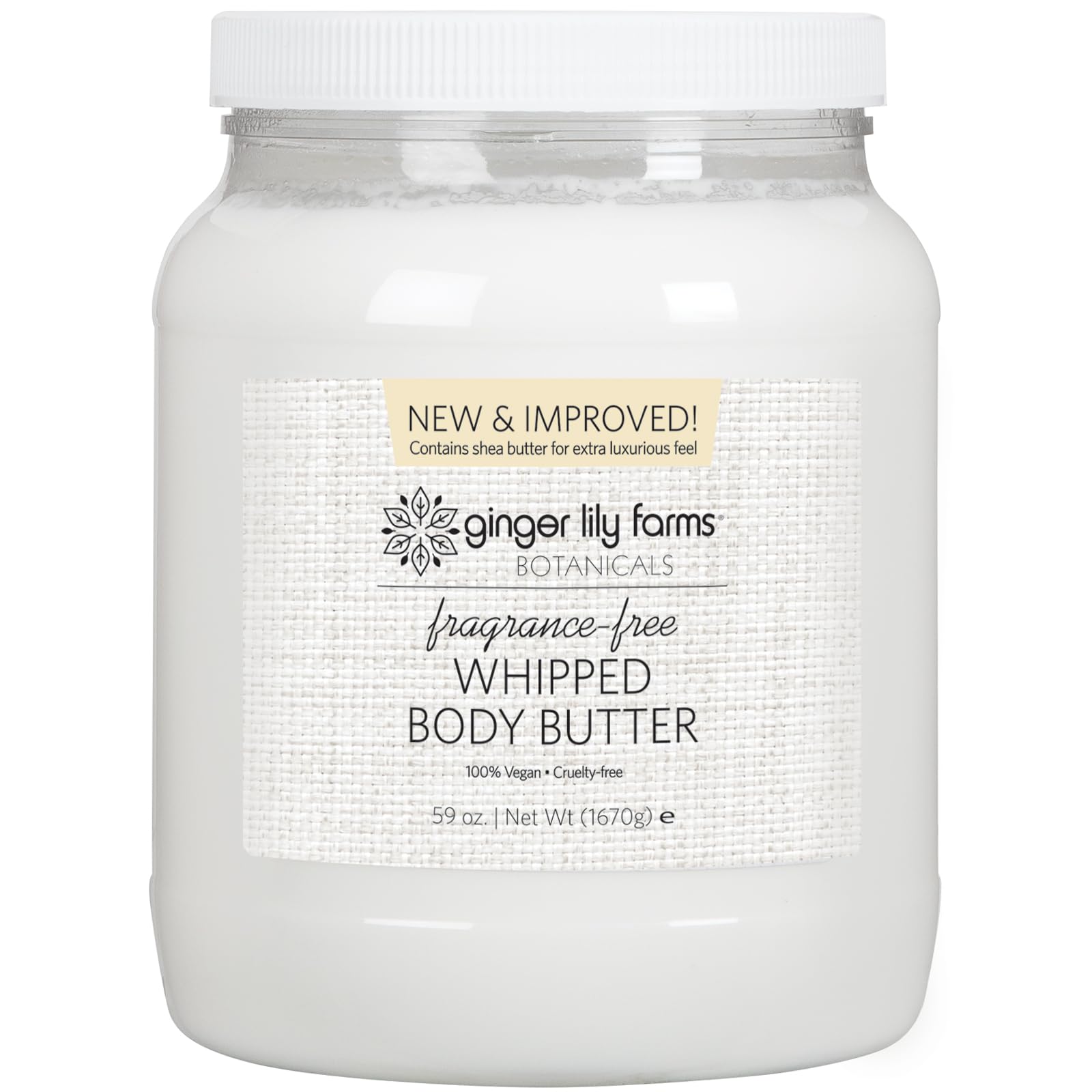 Ginger Lily Farms Botanicals whipped body butter jar closeup showing deep hydration