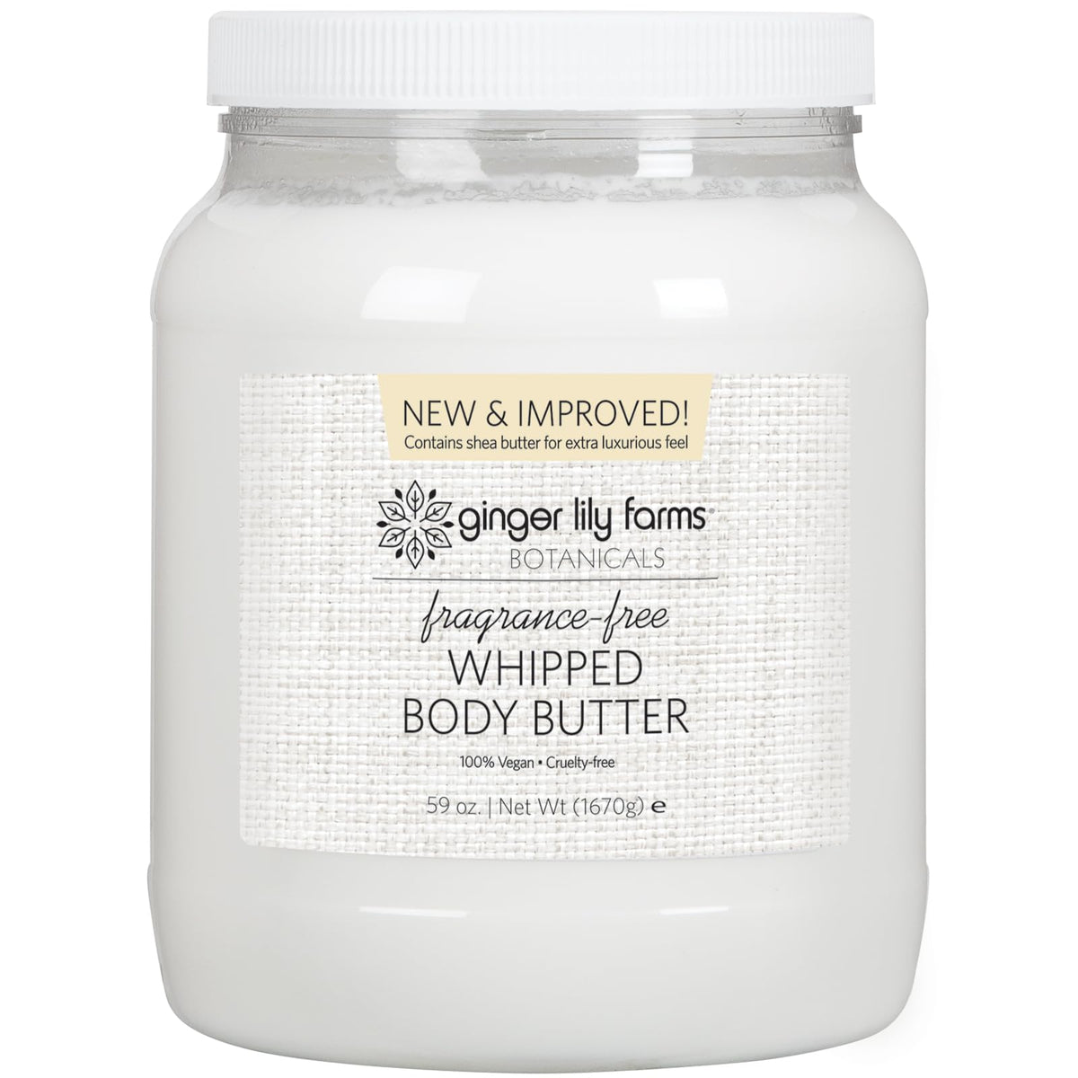 Ginger Lily Farms Botanicals whipped body butter jar closeup showing deep hydration