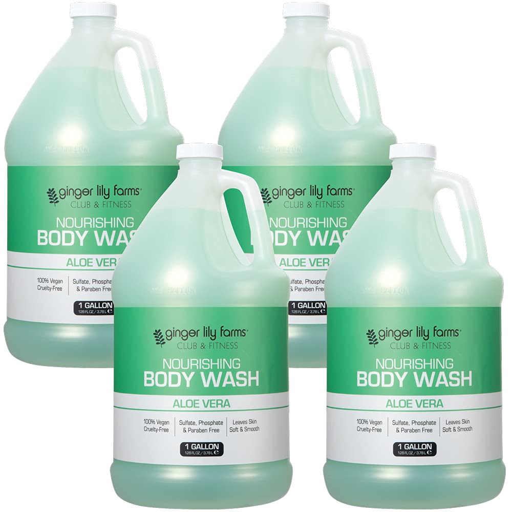 Ginger Lily Farms Club & Fitness body wash bottle showcasing creamy lather for daily cleansing.
