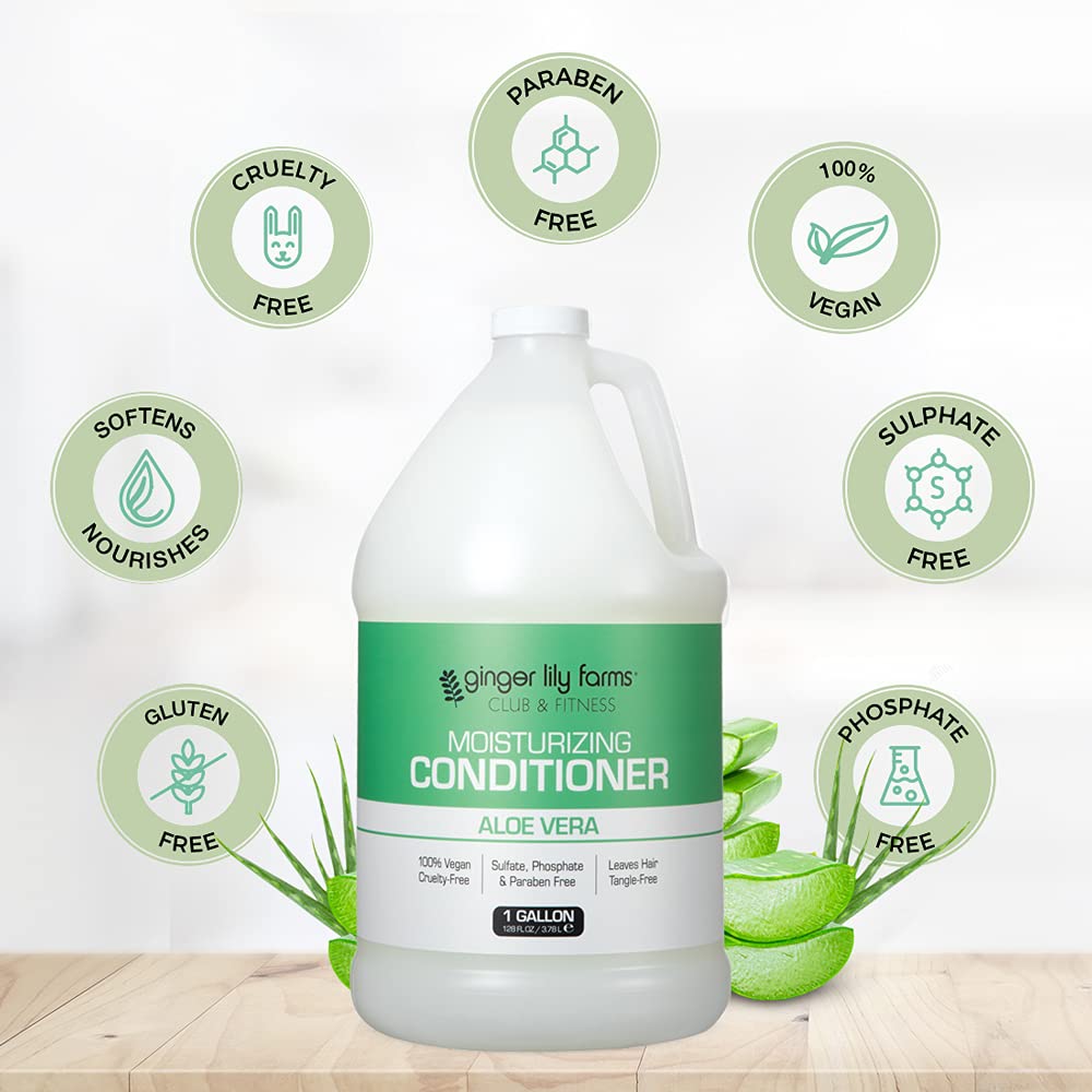 Ginger Lily Farms Club & Fitness conditioner dispense bottle emphasizes eco-friendly refill
