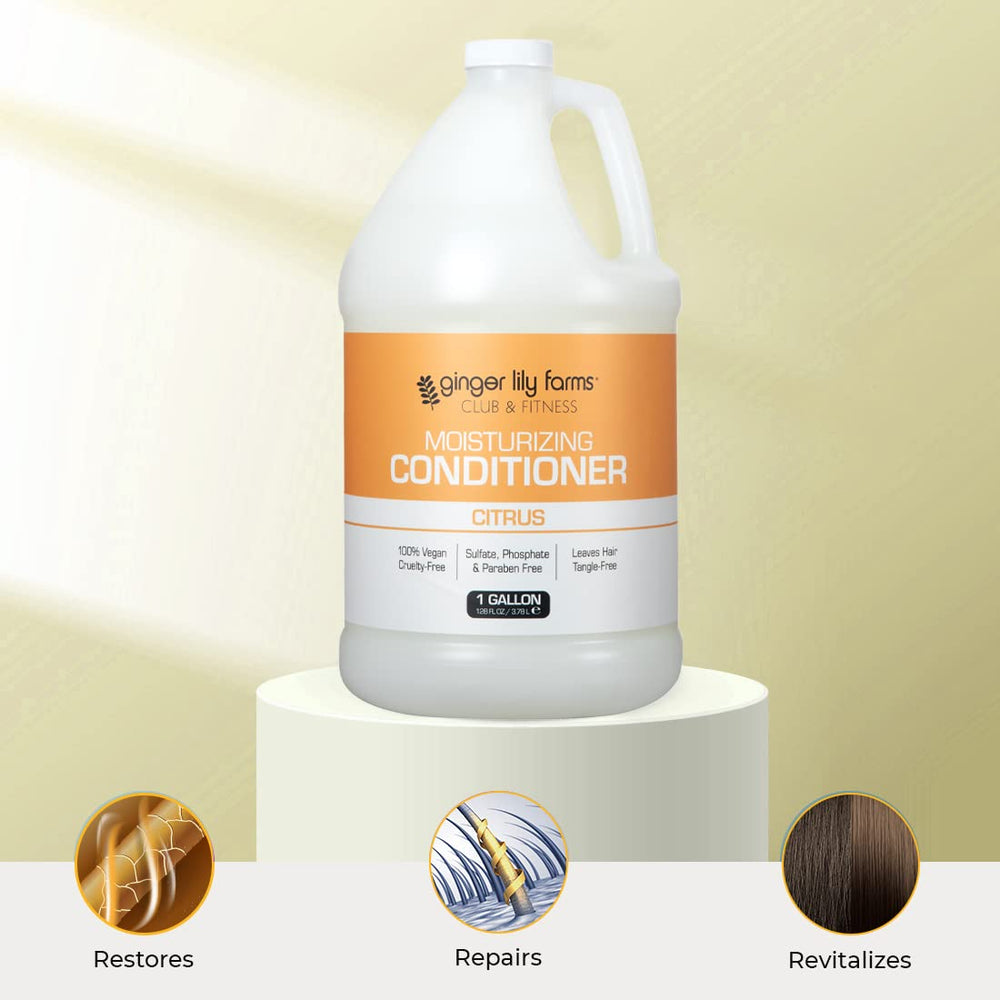 1-gallon Ginger Lily Farms refill jug emphasizes economical, refill-friendly solution for clubs, spas, or home.