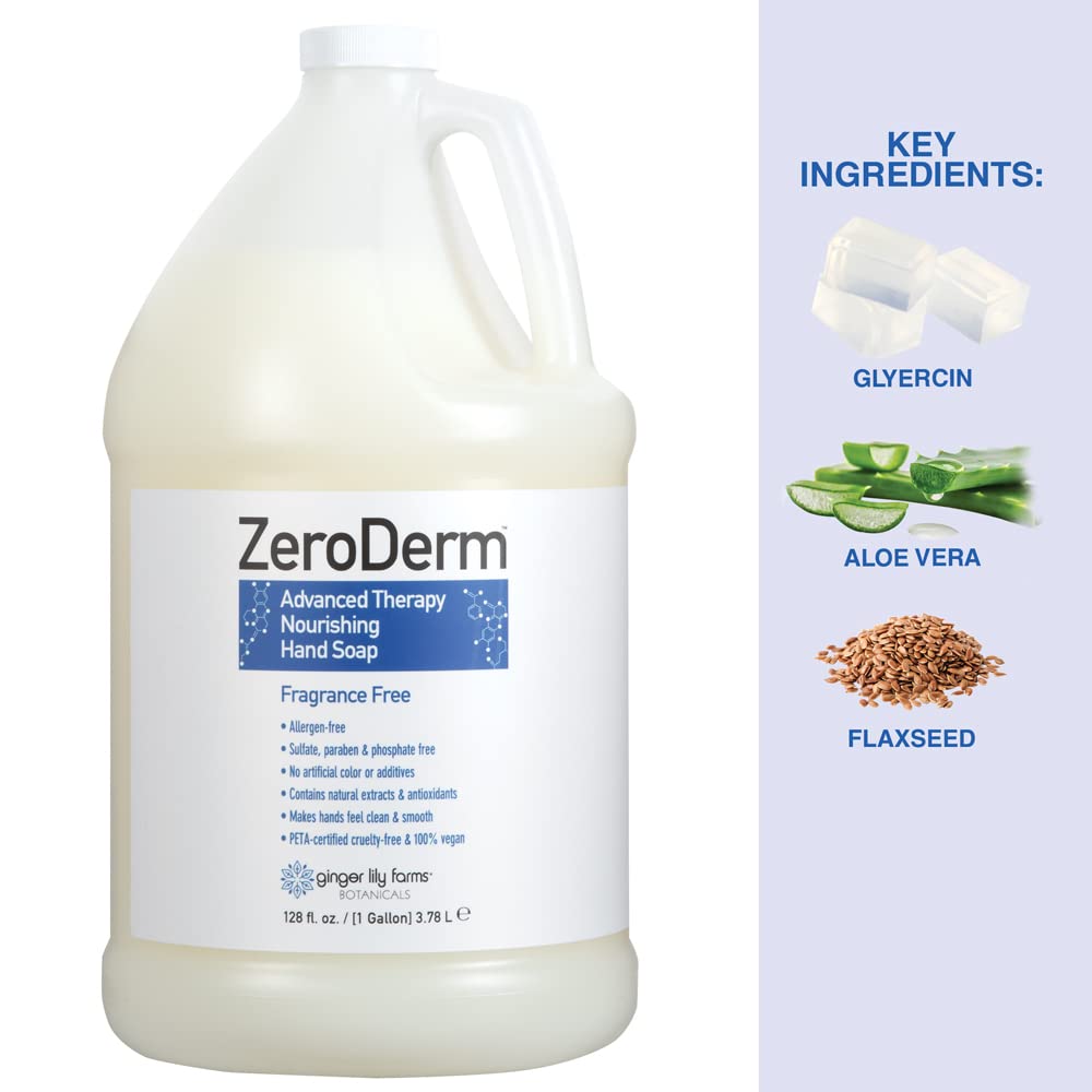 Ginger Lily Farms fragrance-free bottle in bathroom setup promotes calm and irritation-free washing.