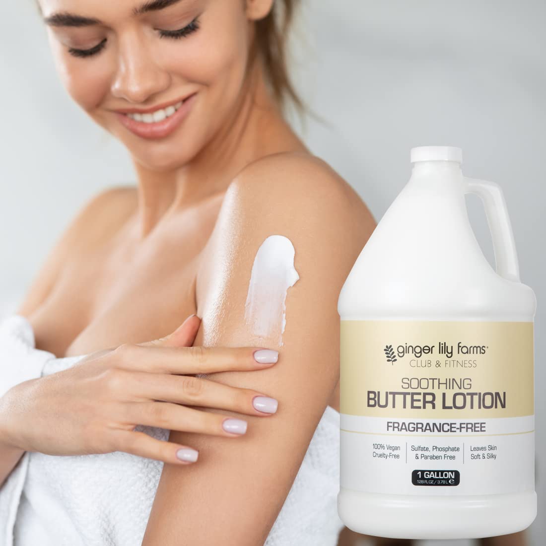 Ginger Lily Farms fragrance-free lotion texture on skin shows lightweight moisture