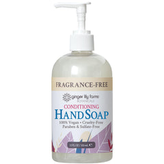 Ginger Lily Farms hand soap bottle setup—unscented formula ideal for sensitive skin and shared spaces.