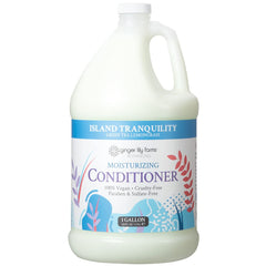 Ginger Lily Farms Island Tranquility conditioner bottle closeup showing hydration for dry hair.