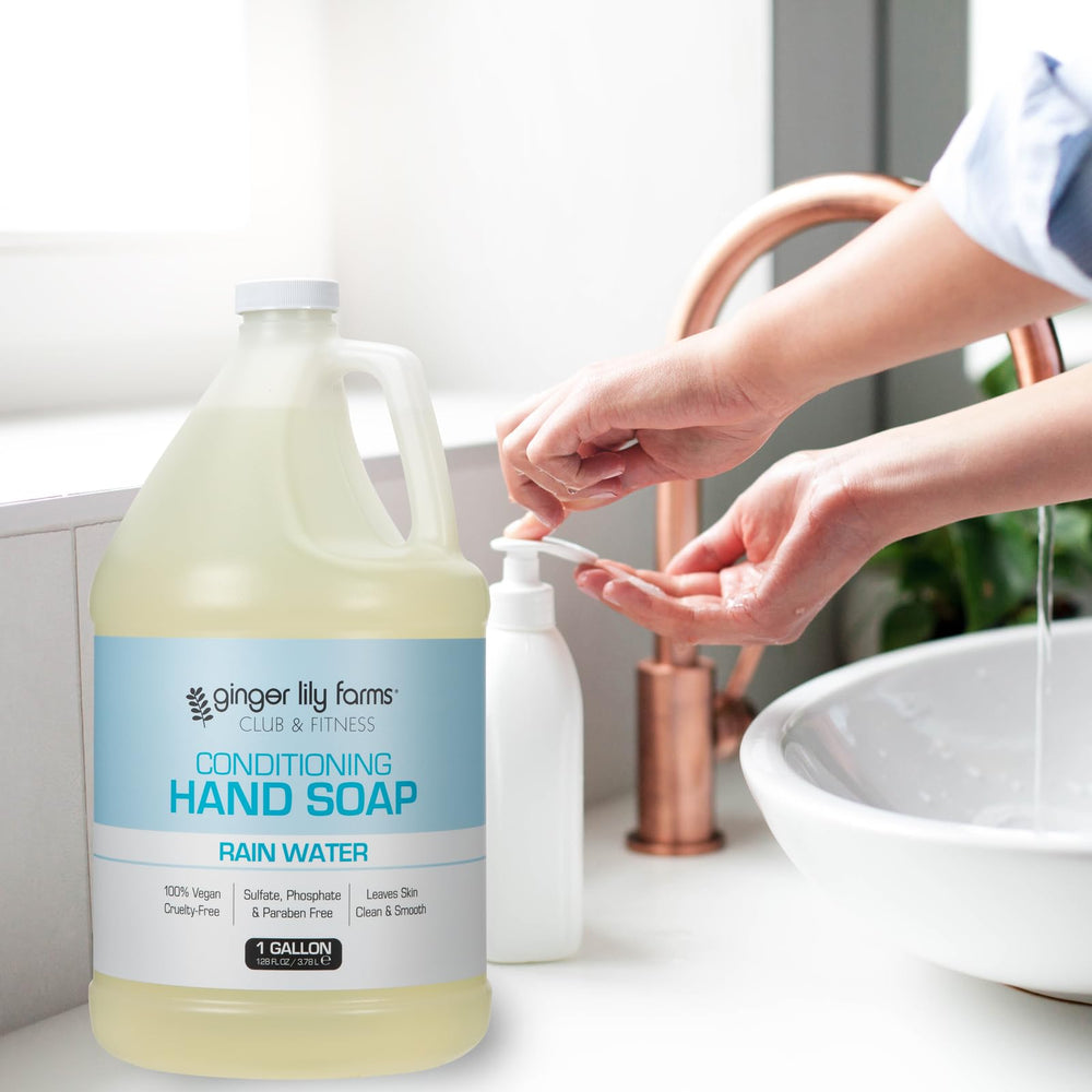 Ginger Lily Farms locker-room setting shows versatile hand wash use in commercial spaces.
