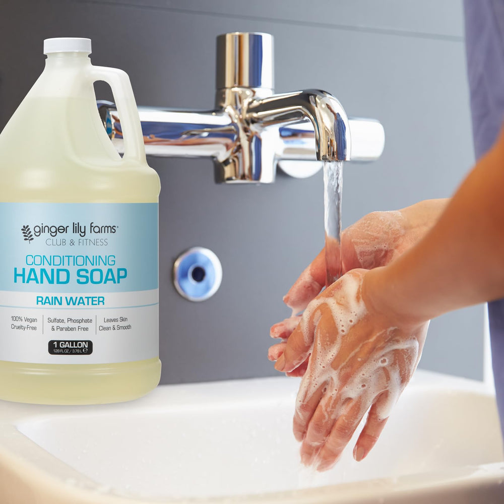 Ginger Lily Farms rain-water scented hand soap foam shows soothing aroma and gentle cleansing.