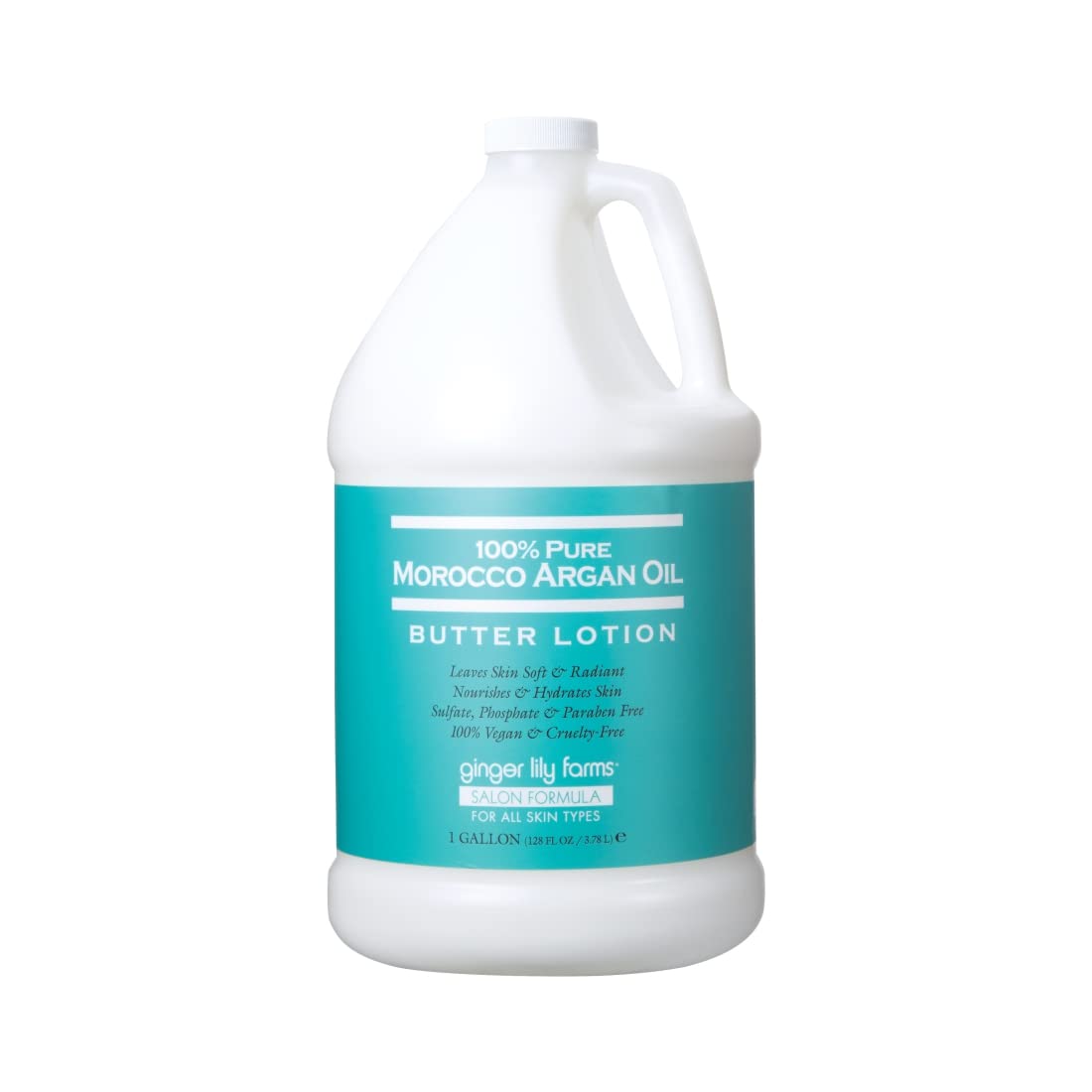 Ginger Lily Farms salon formula argan oil butter lotion bottle closeup showing luxurious texture