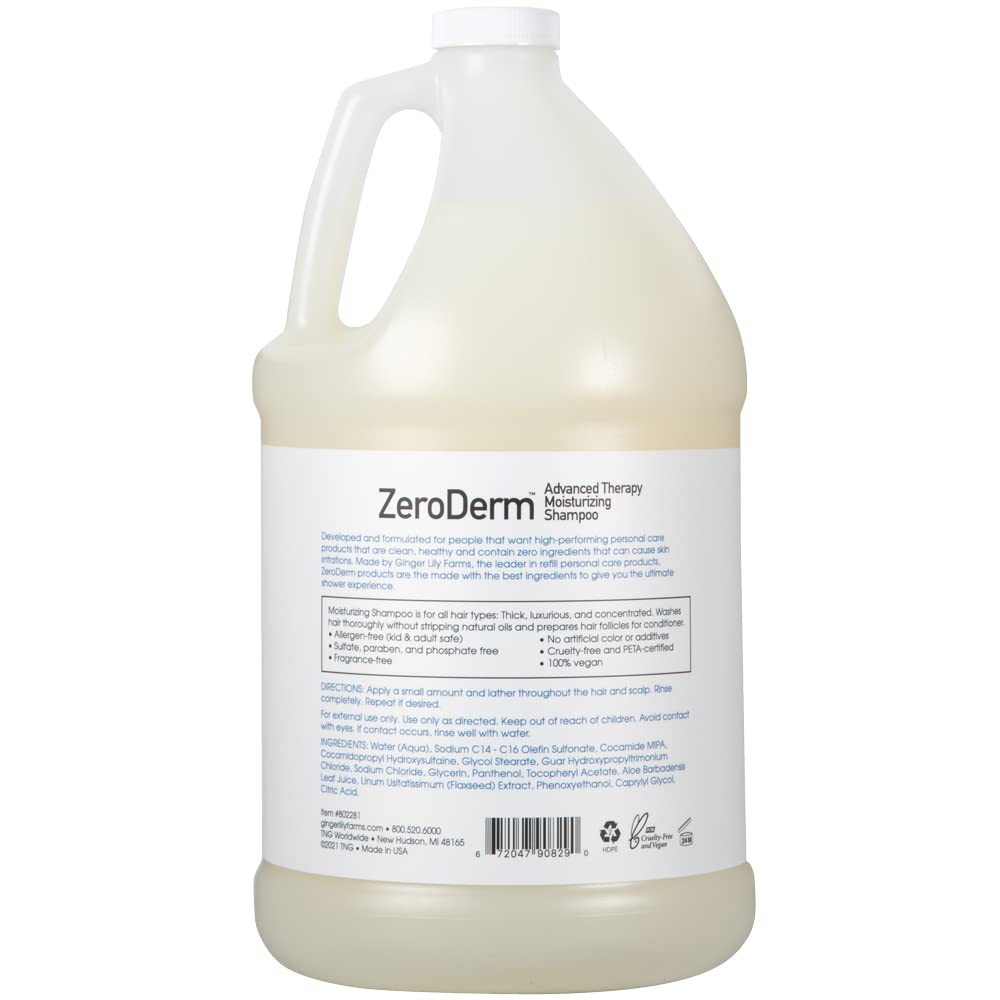 Ginger Lily Farms ZeroDerm shampoo fragrance-free label highlights allergy-friendly formula