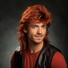 Ginger Mullet Wig front view for a party-ready retro rock look.