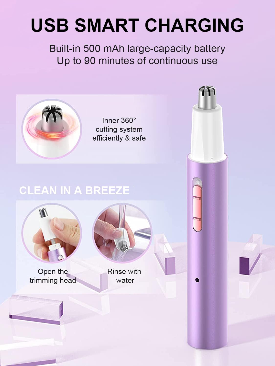 Ginity IPX7 waterproof head with detachable, washable design for easy cleaning.