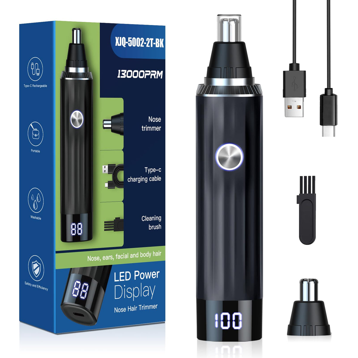 Ginity nose trimmer with LED display shows battery level for uninterrupted grooming