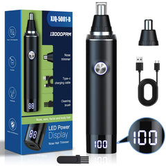 Ginity nose hair trimmer with LED display for precise grooming and battery awareness.