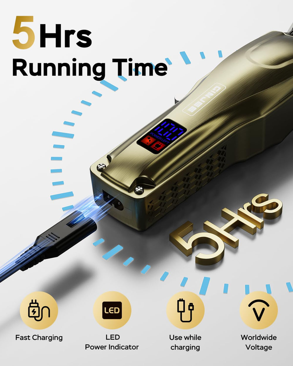 GinJee hair clippers features adjustable lever for custom haircuts.
