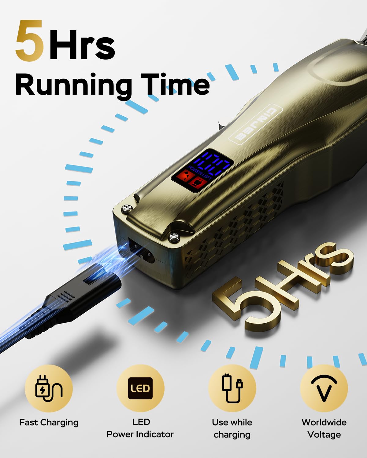 GinJee hair clippers showing adjustable fade lever features.