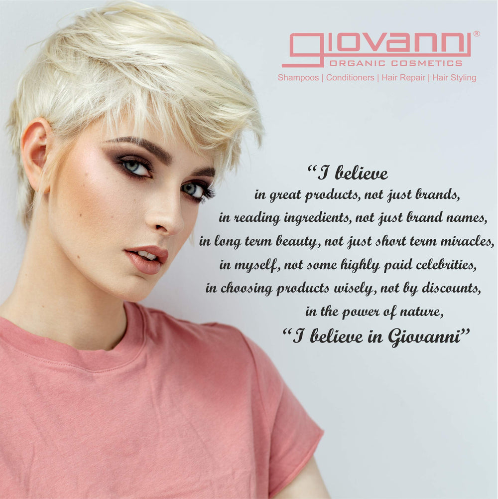 GIOVANNI 2chic color-safe packaging highlights paraben-free formula and recycled materials.