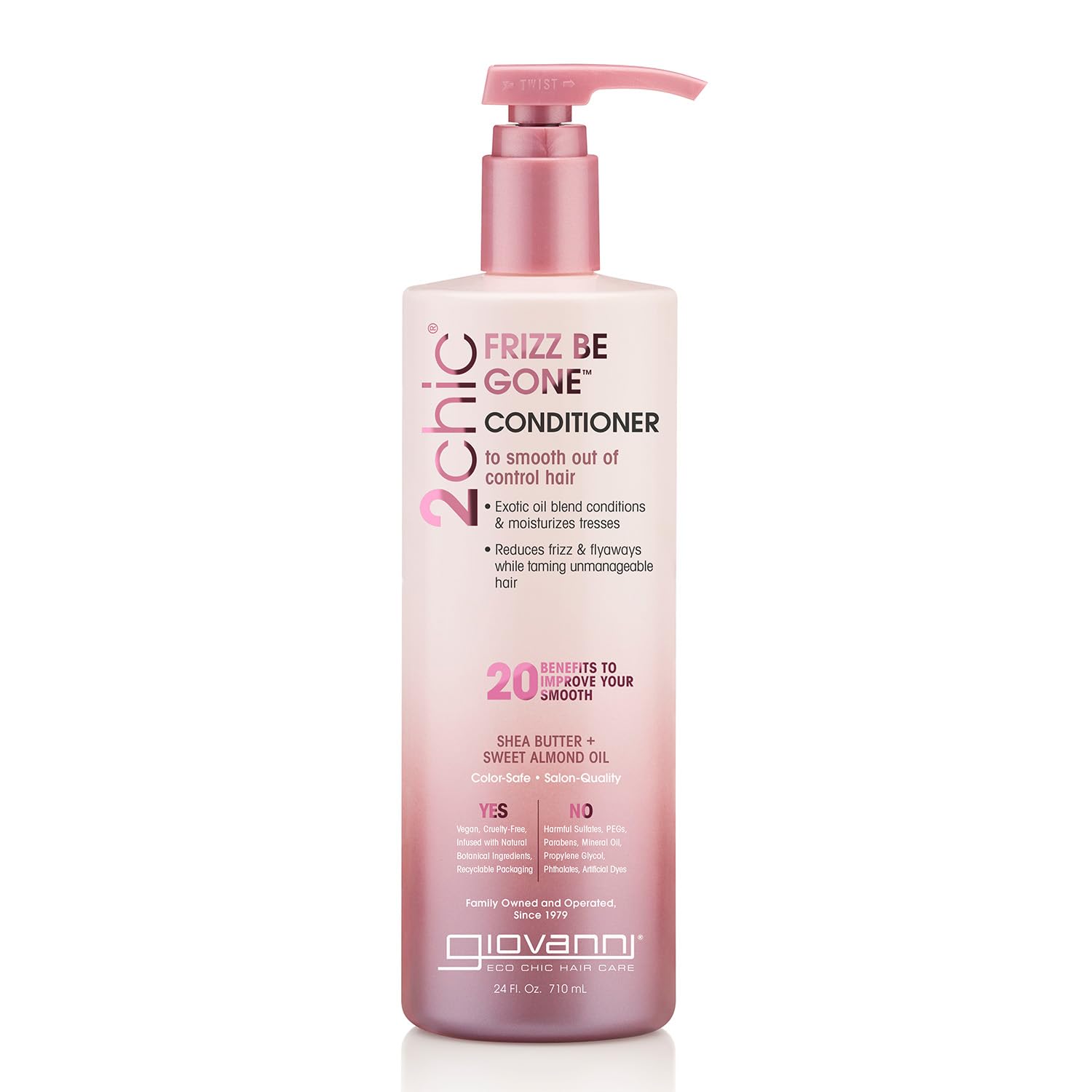 Giovanni 2chic Frizz Be Gone conditioner bottle delivers frizz control and hydration.