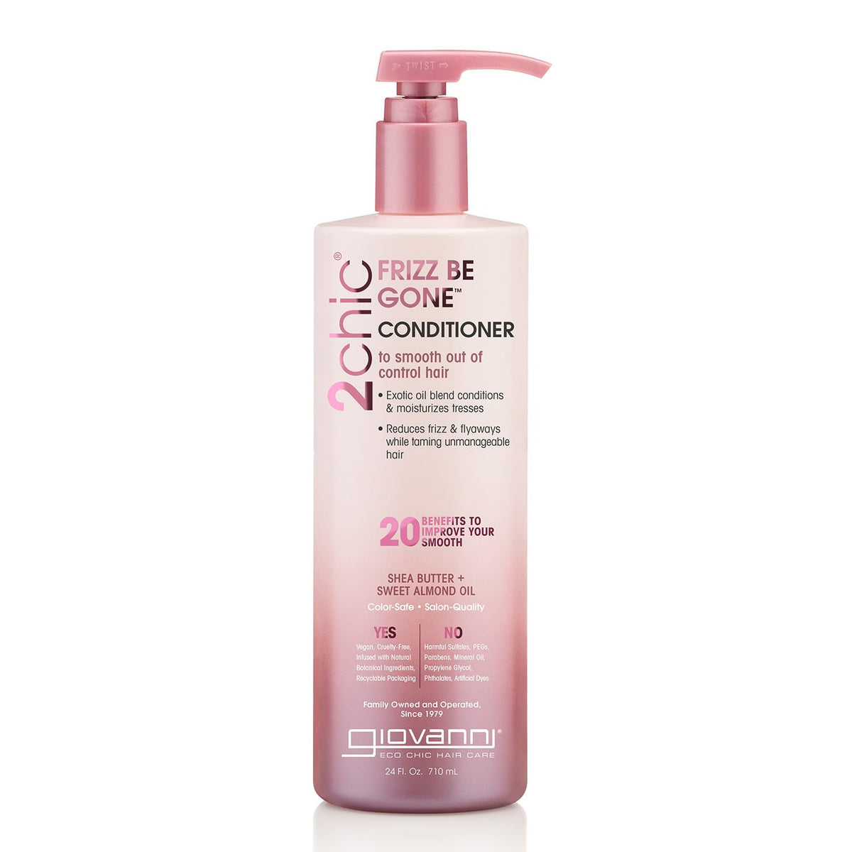 Giovanni 2chic Frizz Be Gone conditioner bottle delivers frizz control and hydration.