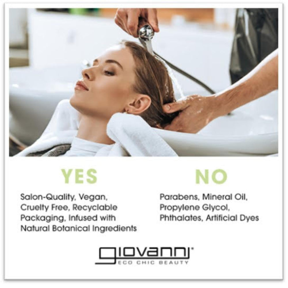 Giovanni serum on hands ready to smooth damp hair.