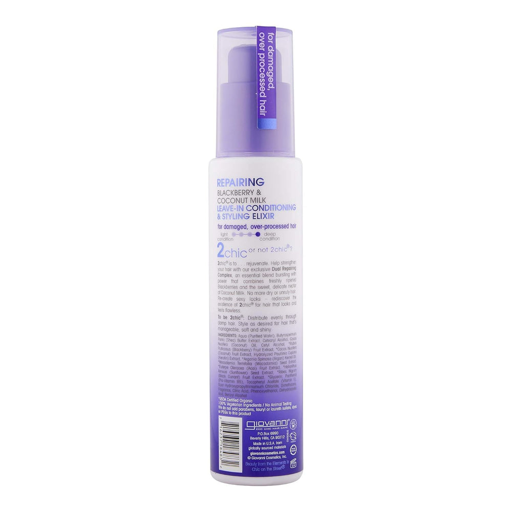 GIOVANNI 2chic leave-in serum-dispense highlights easy application and frizz smoothing.