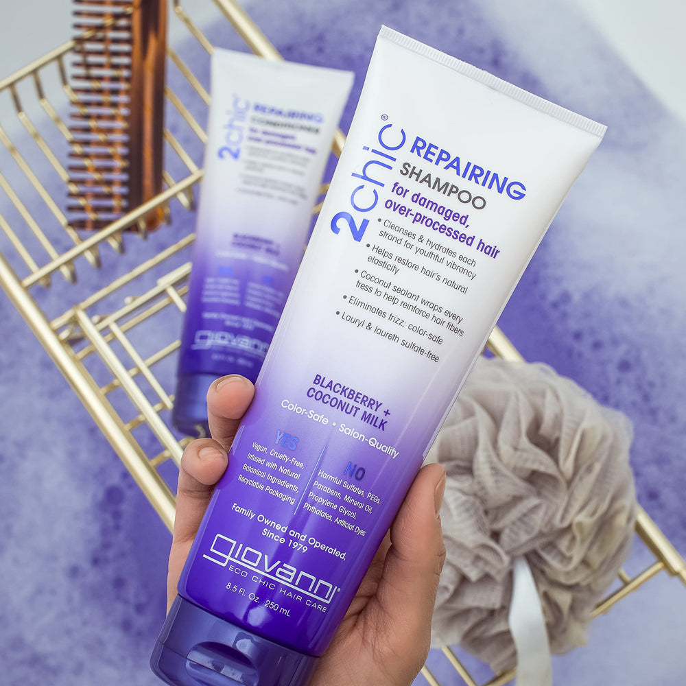GIOVANNI 2chic Repairing hair close-up showing healthy shine and elasticity.