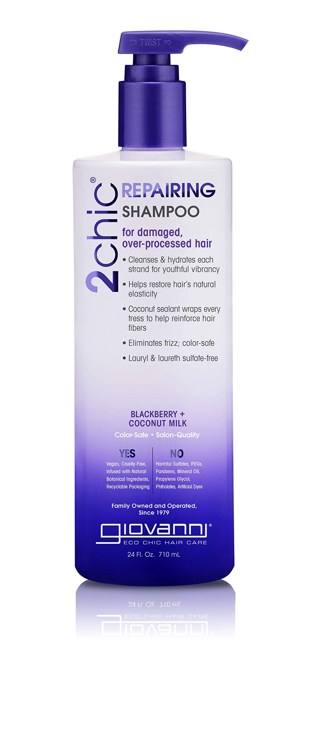 GIOVANNI 2chic Ultra-Repairing Shampoo bottle front showing dual repair complex for damaged hair