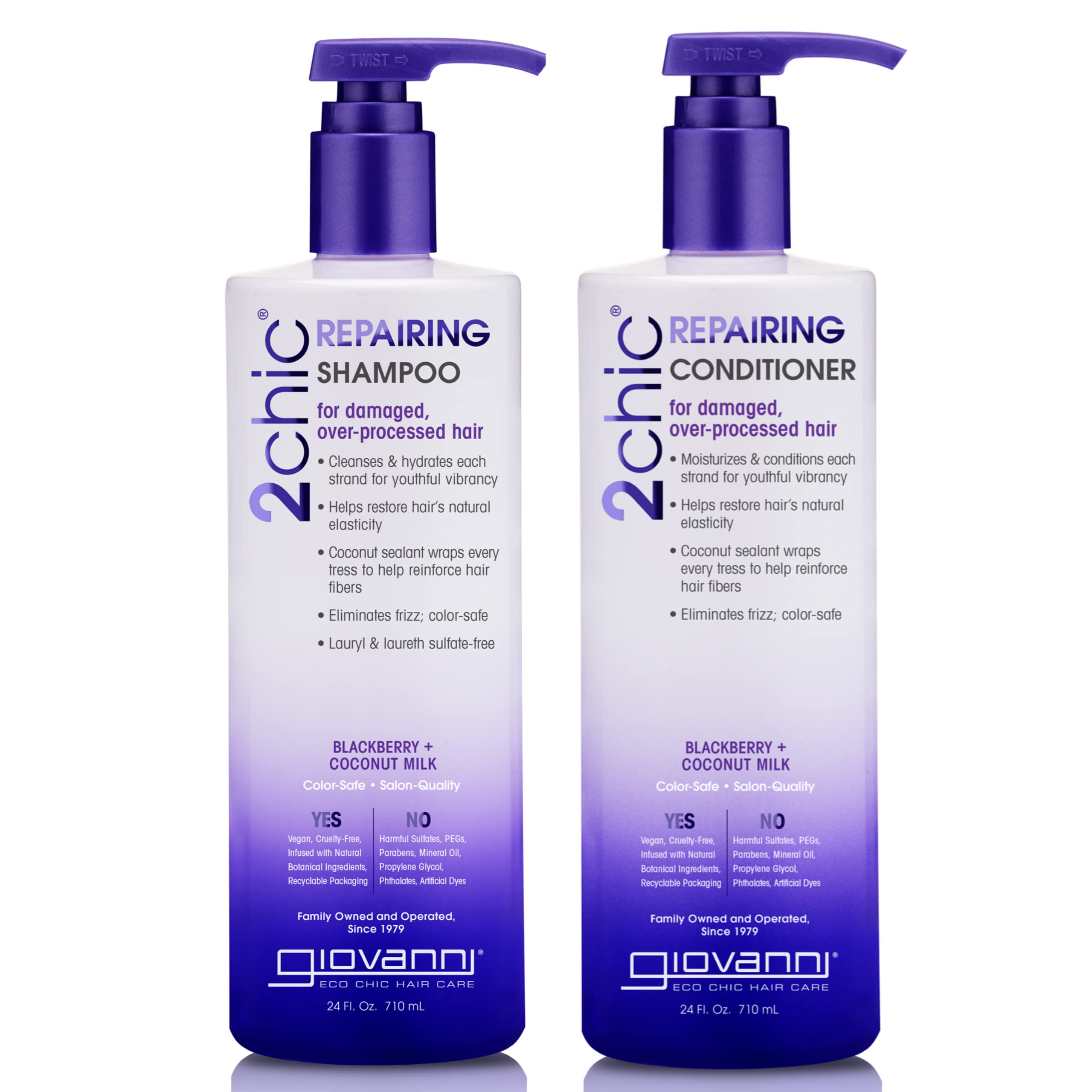 GIOVANNI 2chic Ultra-Repairing Shampoo bottle for color-safe hydration and damage protection.