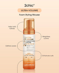 GIOVANNI 2Chic Ultra Volume Mousse close-up demonstrates rich foam forming fullness without heaviness.