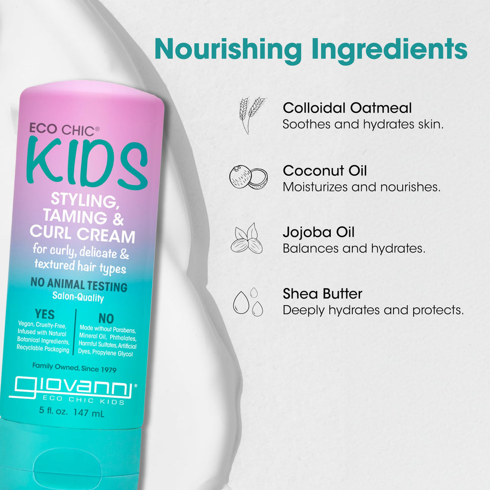 GIOVANNI Eco Chic Kids Curl Cream hands applying to hair for frizz control