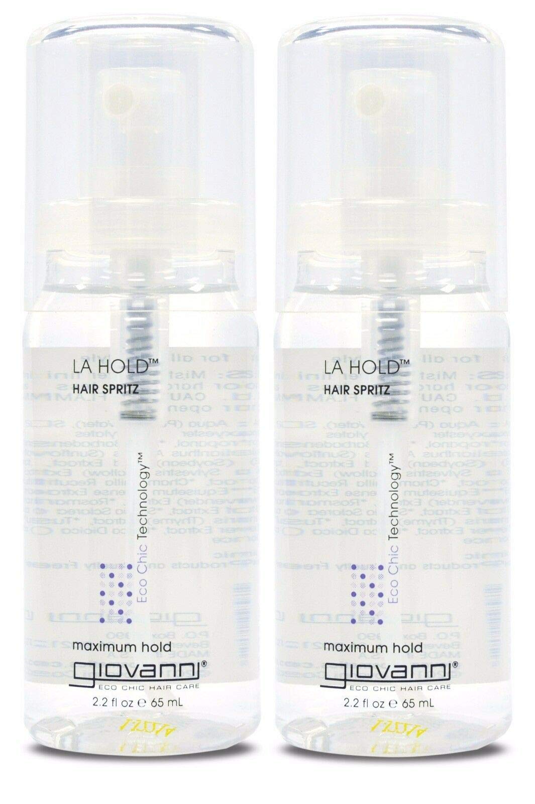 Giovanni L.A. Hold Hair Spray duo pack back view showing travel-friendly packaging.