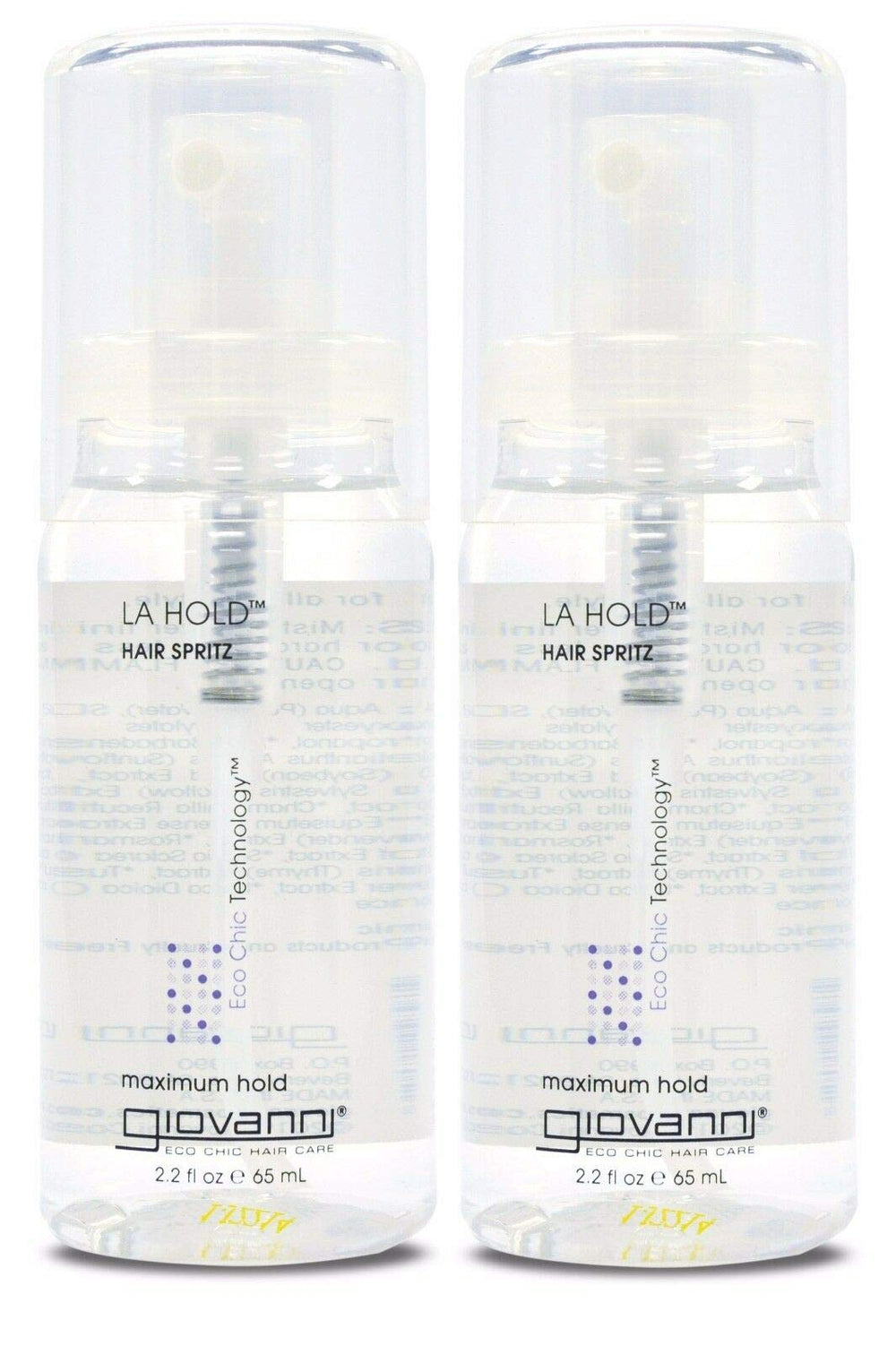 Giovanni L.A. Hold Hair Spray duo pack back view showing travel-friendly packaging.