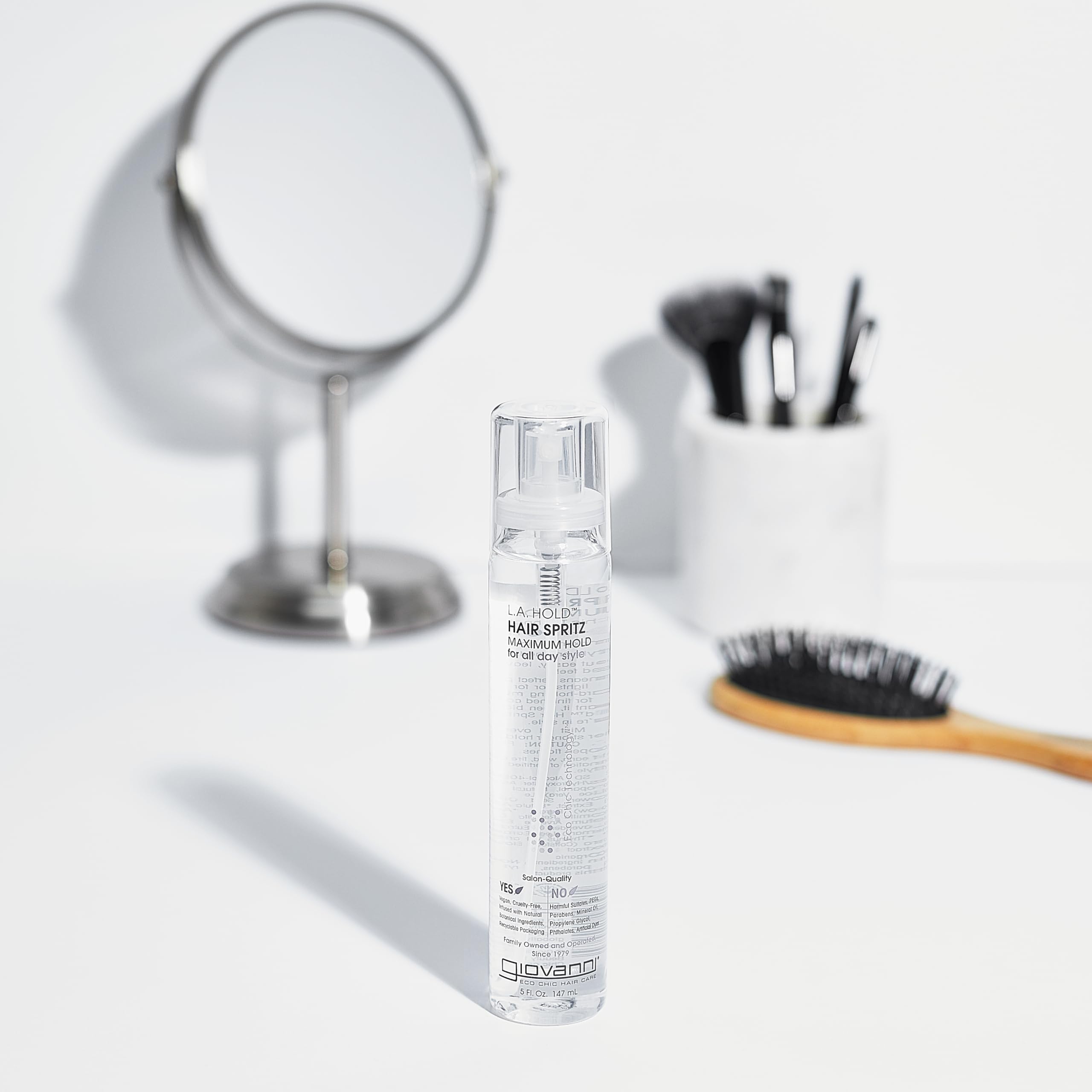 GIOVANNI L.A. Hold Hair Spritz heritage dating back to 1979 emphasizes natural, salon-quality care