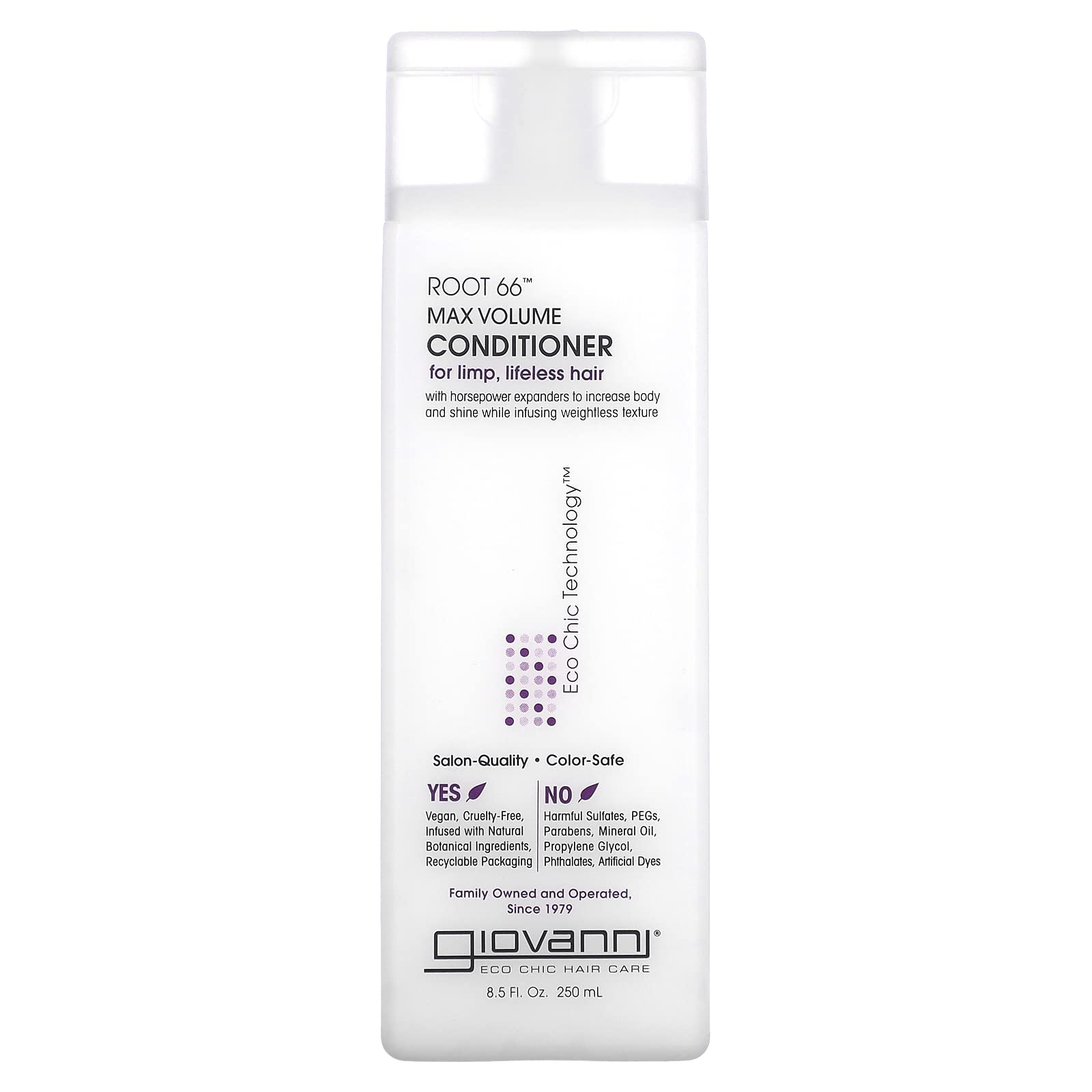 Giovanni Root 66 Max Volume Conditioner bottle delivers full-root lift and hydration.