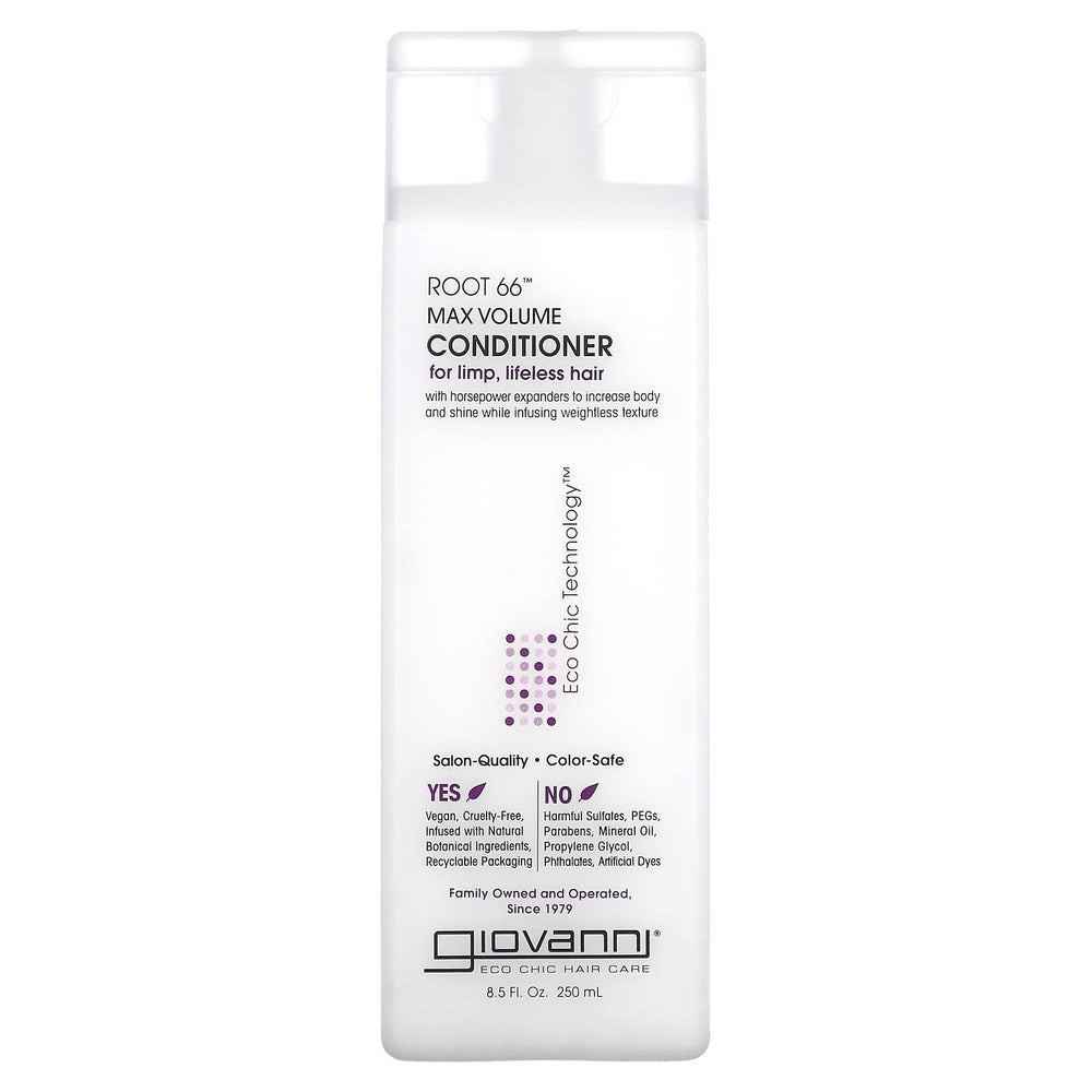 Giovanni Root 66 Max Volume Conditioner bottle delivers full-root lift and hydration.
