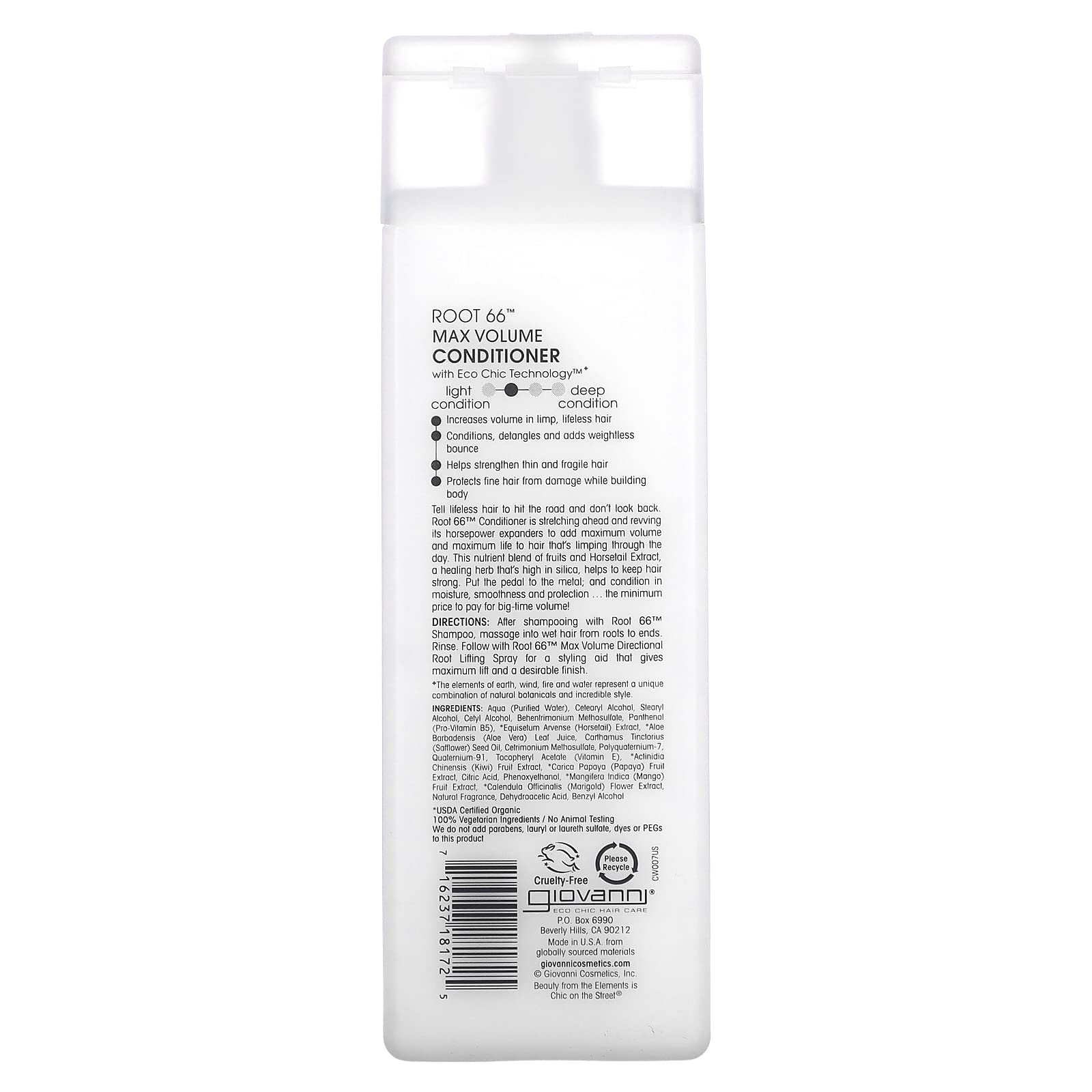 Giovanni Root 66 Max Volume Conditioner hair texture after use showing smooth, manageable strands.
