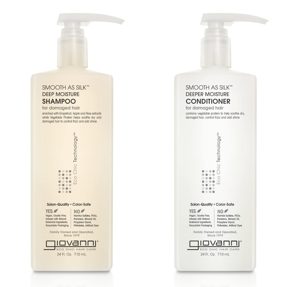 GIOVANNI Smooth as Silk shampoo bottle pour for deep hydration and frizz control