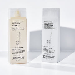 GIOVANNI Smooth as Silk Deeper Moisture label close-up with organic ingredients claim.