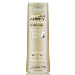 Giovanni smoothing castor oil conditioner bottle highlights frizz control and shine