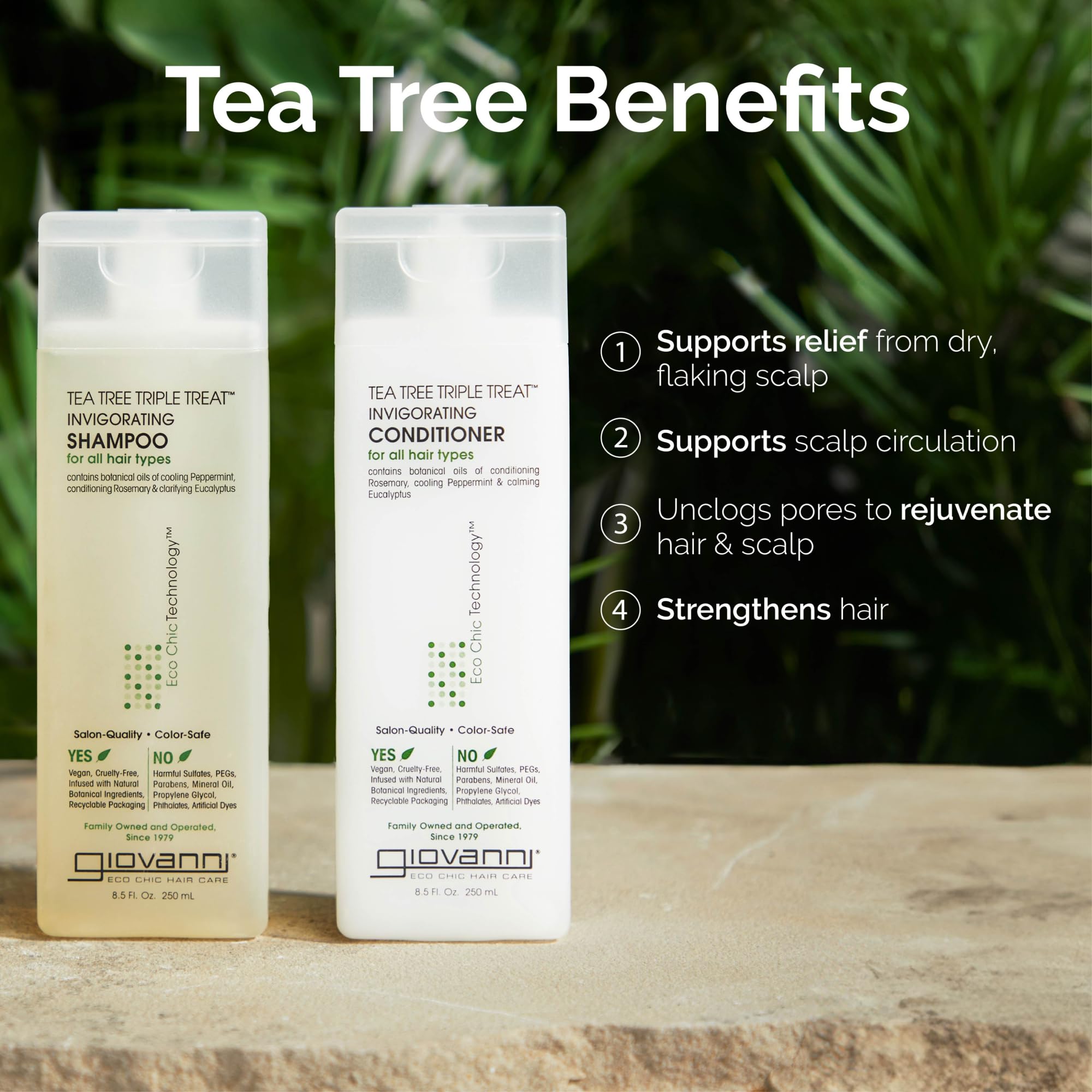 GIOVANNI Tea Tree Triple Treat set packaging highlighting vegan, cruelty-free, color-safe care.