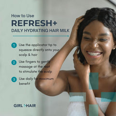 GIRL+HAIR Refresh label close-up shows clean vegan formula