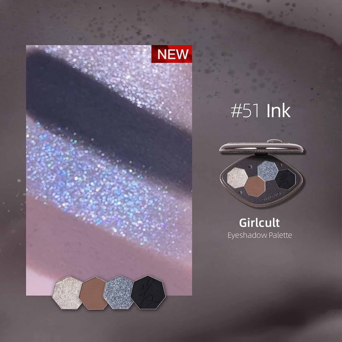 GIRLCULT eye quad with matte and glitter shades for versatile looks.