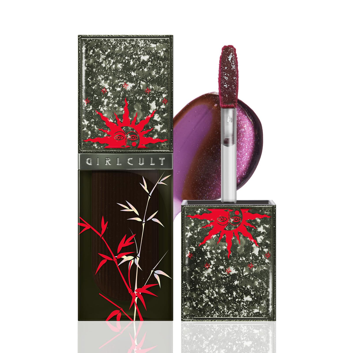 GIRLCULT Glass Shine Lip Gloss J73 tube swatch for bold, high-shine color.