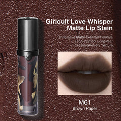 GIRLCULT Matte Lip Stain applicator swatch demonstrates velvet matte texture and comfortable wear.