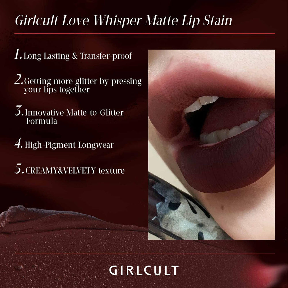 GIRLCULT Matte Lip Stain velvet finish on lips looks soft and comfortable
