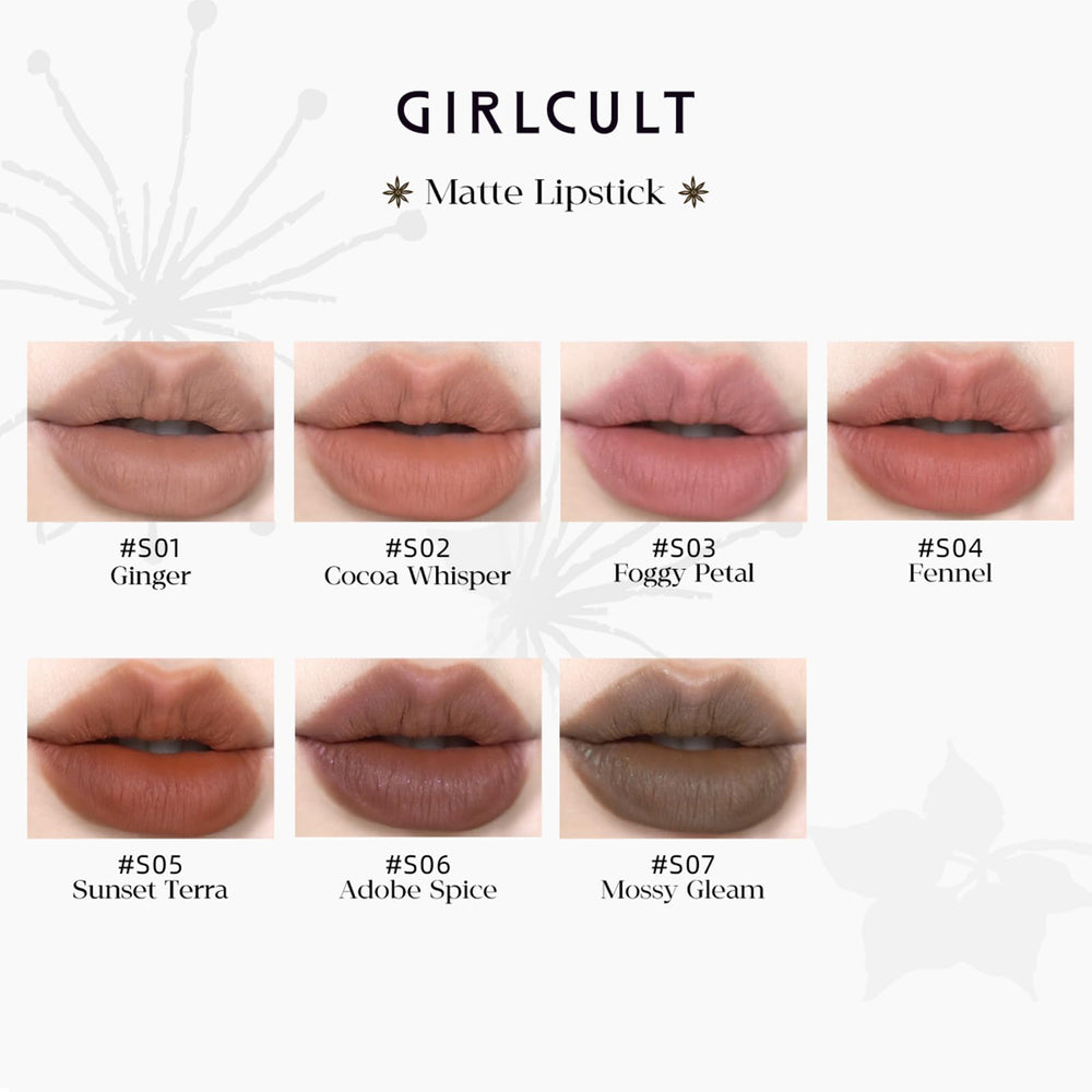 GirlCult Matte Lipstick S07 bullet closeup shows high pigment texture.