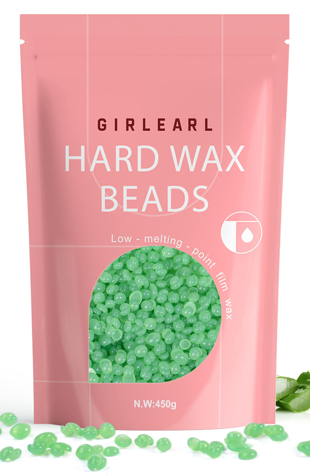 GIRLEARLE Wax Beads Aloe bottle closeup for gentle at-home hair removal